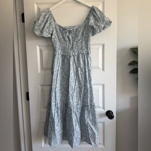 Umgee Floral Puff Sleeve Eyelet Midi Dress Cottagecore NEW